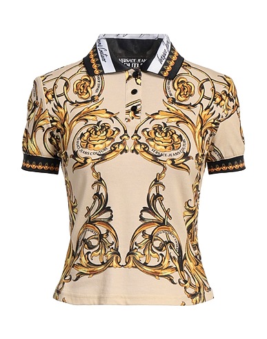 VERSACE JEANS COUTURE Polo shirt Beige 100% Cotton, Polyester, Elastane