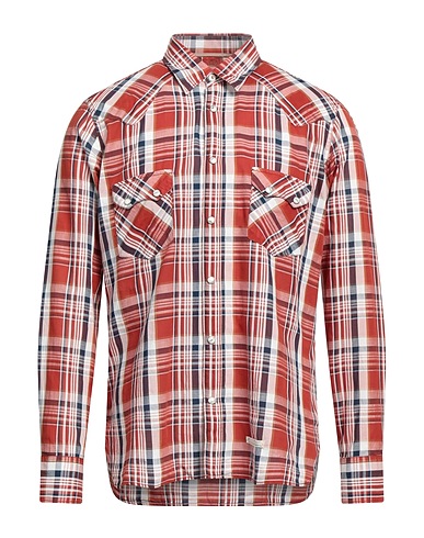 TINTORIA MATTEI 954 Checked shirt Rust 90% Cotton, 10% Linen
