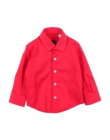 MANUELL & FRANK Solid color shirt Red 97% Cotton, 3% Elastane