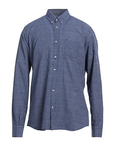 BROOKSFIELD Checked shirt Blue 80% Cotton, 20% Linen