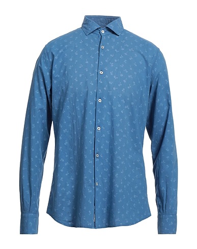 BROOKSFIELD Patterned shirt Slate blue 100% Cotton