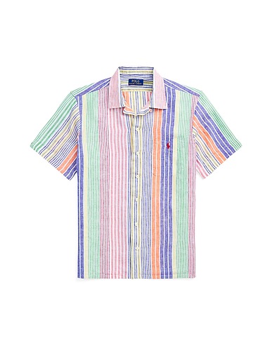 POLO RALPH LAUREN Linen shirt CLASSIC FIT STRIPED LINEN CAMP SHIRT
 Pink 100% Linen