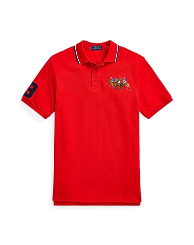 POLO RALPH LAUREN Polo shirt CUSTOM SLIM FIT TRIPLE-PONY POLO SHIRT
 Red 100% Cotton