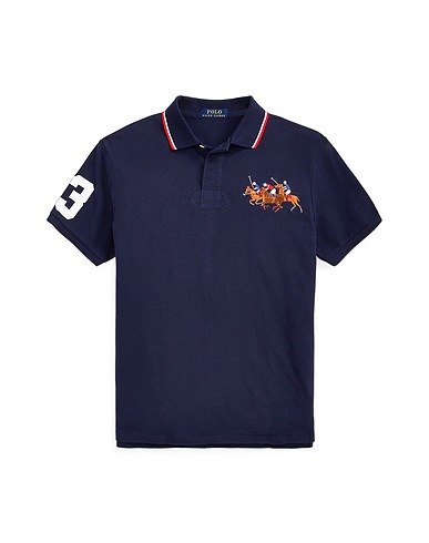 POLO RALPH LAUREN Polo shirt CUSTOM SLIM FIT TRIPLE-PONY POLO SHIRT
 Navy blue 100% Cotton