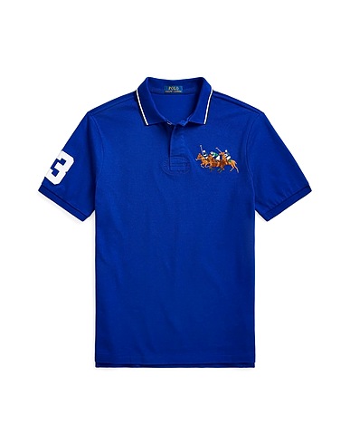 POLO RALPH LAUREN Polo shirt CUSTOM SLIM FIT TRIPLE-PONY POLO SHIRT
 Bright blue 100% Cotton