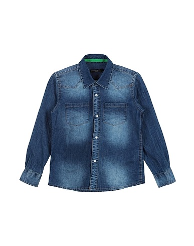 FRANKIE MORELLO Camicia di jeans Blu 97% Cotone, 3% Elastan