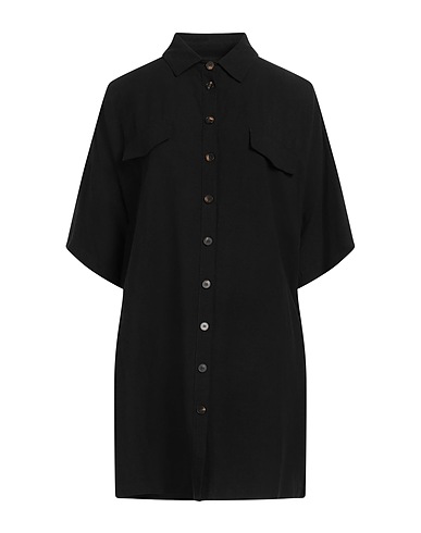 ROBERTO COLLINA Chemises et chemisiers de couleur unie Noir 65% Viscose, 35% Lin