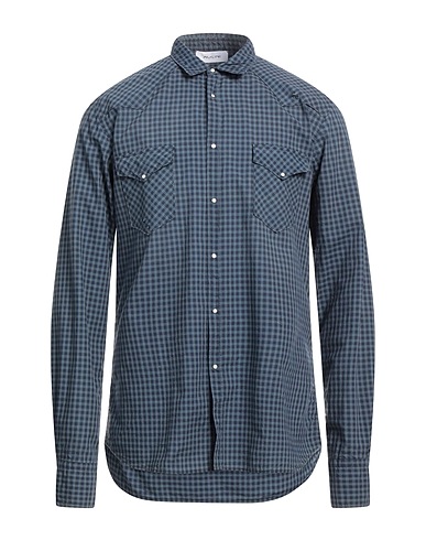 AGLINI Checked shirt Midnight blue 100% Cotton