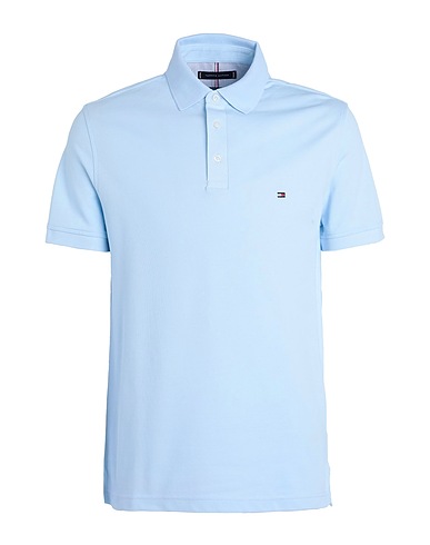 TOMMY HILFIGER Polo shirt Sky blue 96% Cotton, 4% Elastane