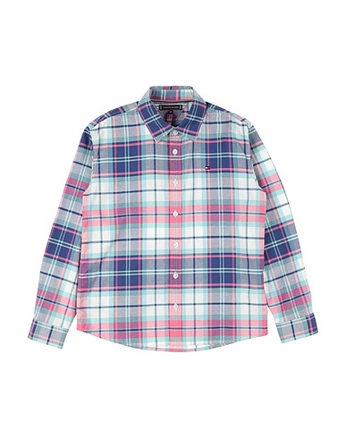 TOMMY HILFIGER Patterned shirt Turquoise 97% Cotton, 3% Elastane