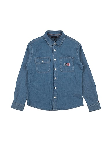 TOMMY HILFIGER Denim shirt Blue 98% Cotton, 2% Elastane