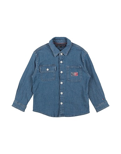 TOMMY HILFIGER Denim shirt Blue 98% Cotton, 2% Elastane