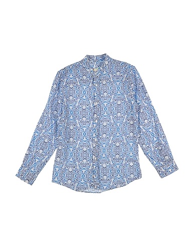 BARONIO Patterned shirt Azure 100% Linen