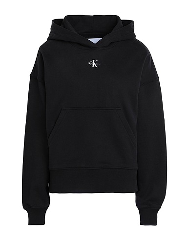 CALVIN KLEIN JEANS Hooded track jacket  Black 100% Cotton, Elastane