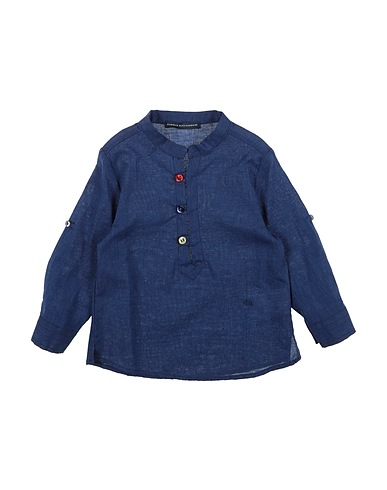 DANIELE ALESSANDRINI Solid colour shirt Navy blue 55% Linen, 45% Cotton