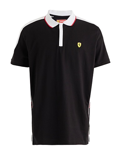 SCUDERIA FERRARI Polo shirt Black 95% Cotton, 5% Elastane