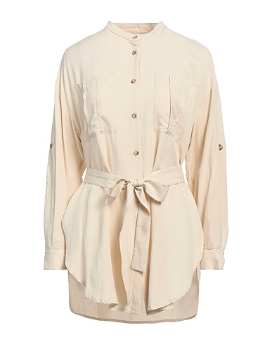 WHITE WISE Solid color shirts & blouses Beige 80% Viscose, 20% Linen