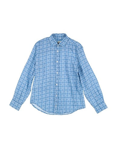 BARONIO Patterned shirt Azure 100% Linen