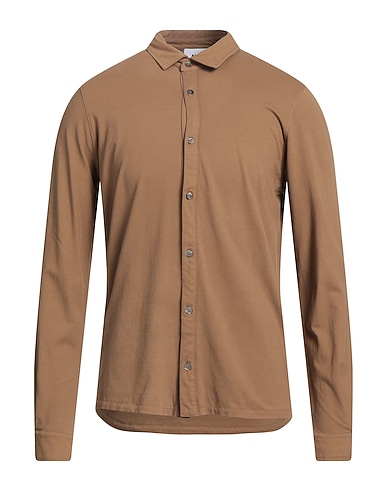 ALPHA STUDIO Solid colour shirt Camel 98% Cotton, 2% Elastane