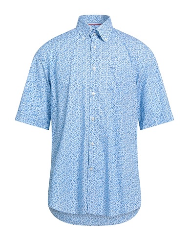 PAUL & SHARK Patterned shirt Azure 100% Cotton