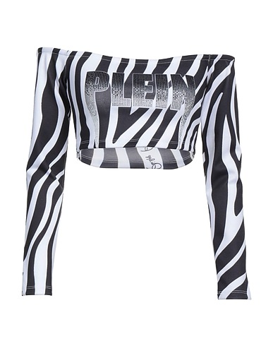 PHILIPP PLEIN Off-the-shoulder top Black 93% Polyester, 7% Elastane, Butadiene