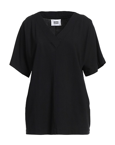 ALPHA STUDIO Basic T-Shirt Black 98% Cotton, 2% Elastane