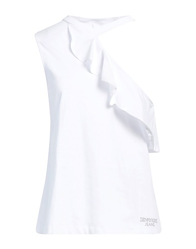 DENNY ROSE One-shoulder top White 95% Cotton, 5% Elastane
