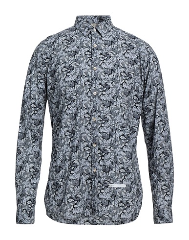 DNL Patterned shirt Slate blue 97% Cotton, 3% Elastane, Polyamide