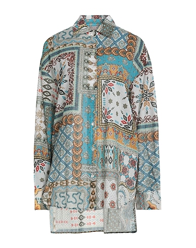 ANJUNA Floral shirts & blouses Sky blue 100% Cotton