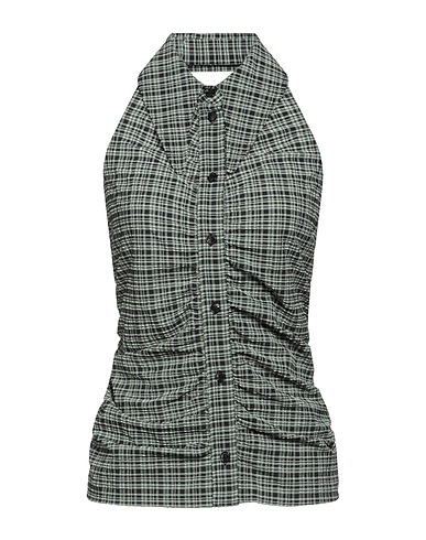GANNI Checked shirt Military green 51% Recycled polyester, 43% Polyamide, 6% Polyester