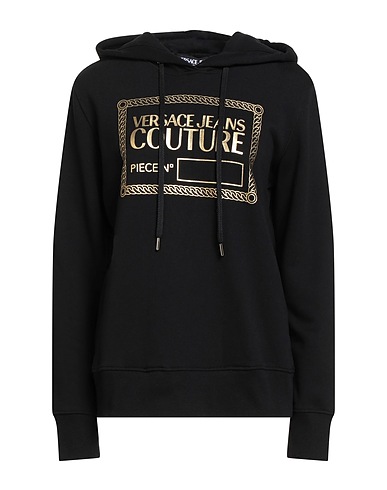 VERSACE JEANS COUTURE Hooded track jacket  Black 100% Cotton, Elastane