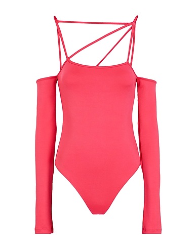 8 by YOOX TOPS & TEES JERSEY OFF-SHOULDER STRAP DETAIL BODYSUIT
 Fuchsia 95% Recycled polyester, 5% Elastane