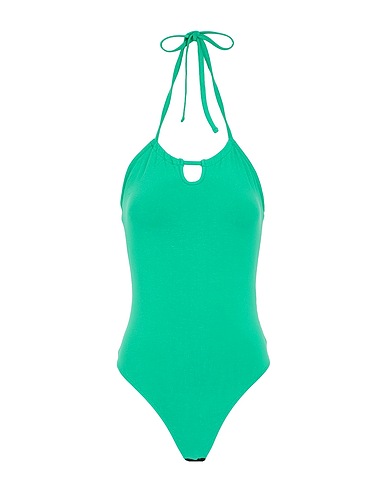 8 by YOOX TOPWEAR VISCOSE JERSEY HALTER BODYSUIT
 Green 95% Viscose, 5% Elastane