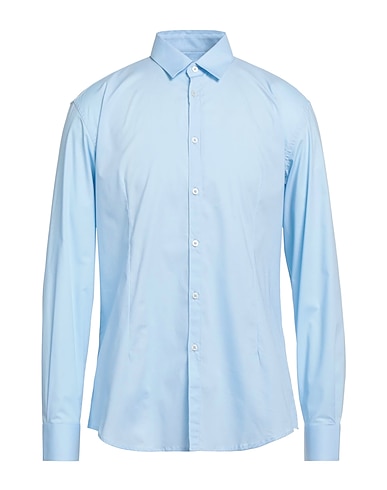 DANIELE ALESSANDRINI HOMME Solid colour shirt Azure 97% Cotton, 3% Elastane