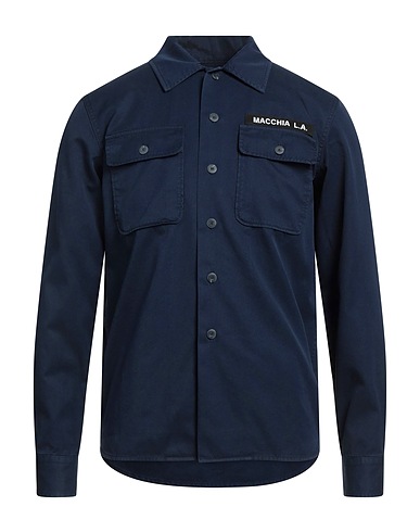 MACCHIA J Camicia tinta unita Blu notte 100% Cotone