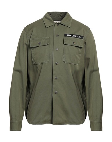 MACCHIA J Solid color shirt Military green 100% Cotton