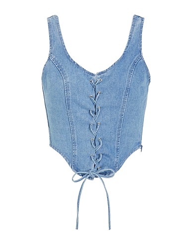 8 by YOOX Bustier ORGANIC COTTON DENIM LACE-UP CORSET TOP
 Blue 100% Organic cotton