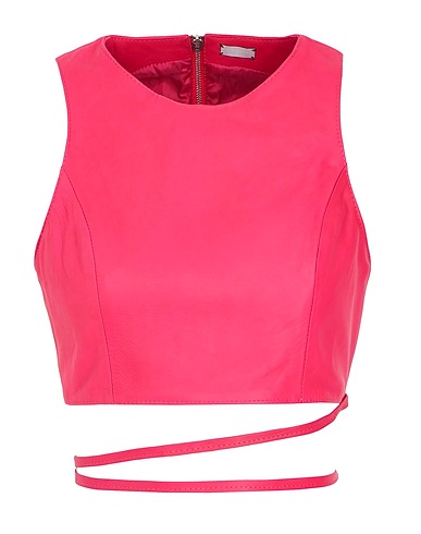 8 by YOOX Bustier LEATHER LACE-UP HALTER CROP TOP
 Magenta 100% Lambskin