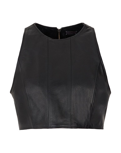 8 by YOOX Bustier LEATHER HALTER CROP TOP
 Black 100% Lambskin