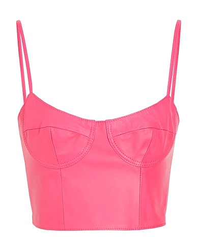 8 by YOOX Bustier LEATHER BODYCON CROP TOP
 Magenta 100% Lambskin