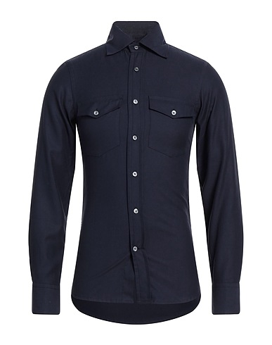 DUNHILL Solid color shirt Midnight blue 63% Lyocell, 37% Cotton
