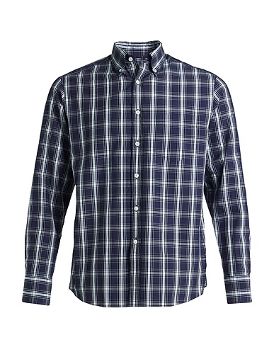 DUNHILL Checked shirt Blue 54% Cotton, 46% Wool