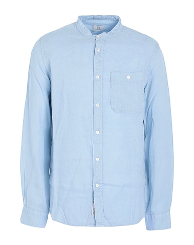 WOOLRICH Linen shirt BAND COLLAR LINEN SHIRT  Sky blue 100% Linen
