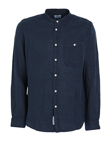 WOOLRICH Camicia in lino BAND COLLAR LINEN SHIRT  Blu notte 100% Lino