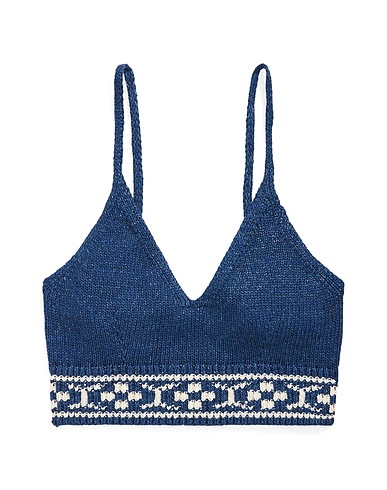 POLO RALPH LAUREN Crop top GEO-MOTIF COTTON-LINEN BRALETTE
 Navy blue 66% Cotton, 34% Linen