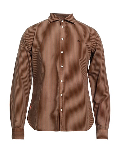 SUN 68 Striped shirt Camel 100% Cotton