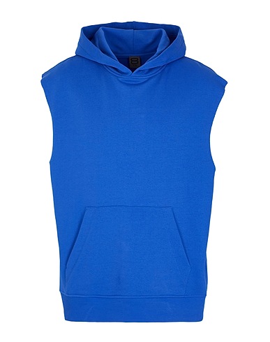 8 by YOOX Hooded track jacket  ORGANIC COTTON SLEEVELESS HOODIE
 Blue 100% Cotton