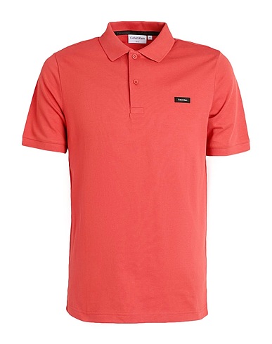 CALVIN KLEIN Polo shirt Rust 96% Cotton, 4% Elastane