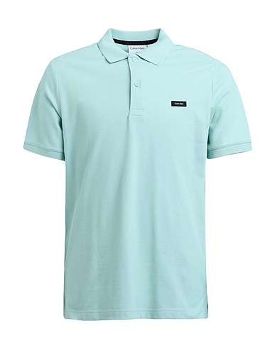 CALVIN KLEIN Polo shirt Turquoise 96% Cotton, 4% Elastane