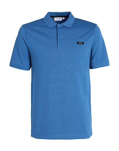 CALVIN KLEIN Polo shirt Slate blue 96% Cotton, 4% Elastane